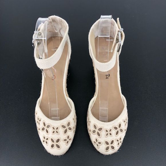 Unisa Unareia Cream Embroidered Eyelet Ankle Strap Espadrille Wedge Sandals 8 - Picture 5 of 15